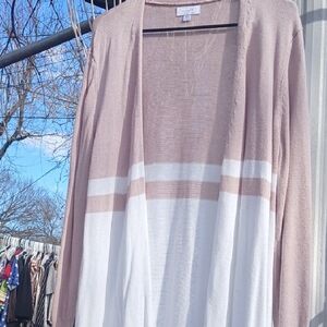 Time and Tru Pink and White Open Front Cardigan